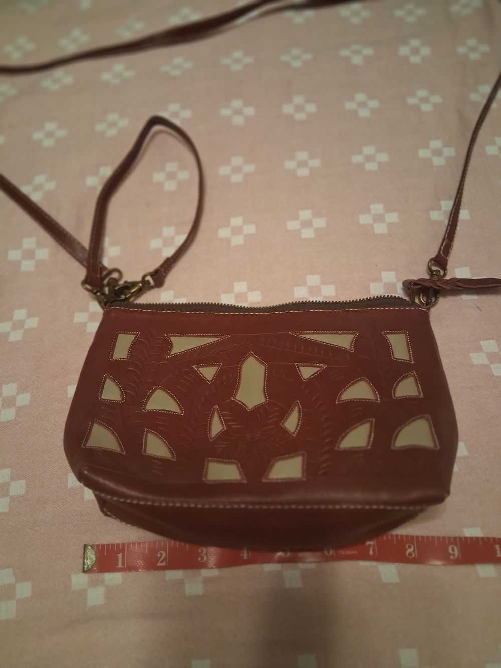 Brown Leather Cutout Crossbody Bag